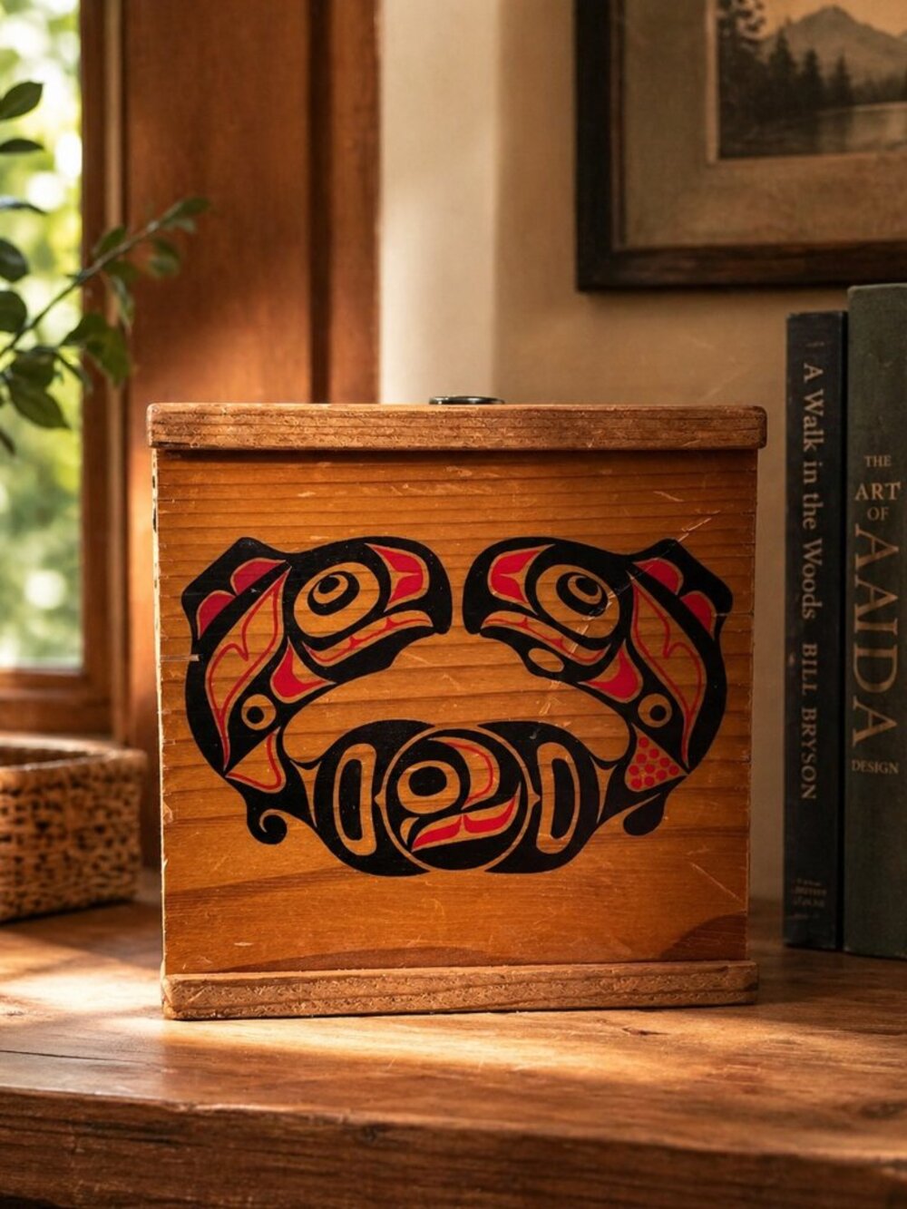 Indigenous Painted Whale Wooden Box Slide Top